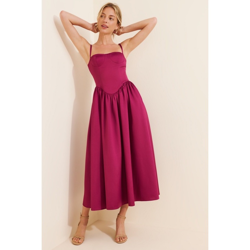 Mare Mare Amaya Magenta Bustier Basque Waist Midi Dress Berry Purple Pink XL
